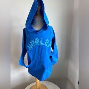 Hurley size 6 blue and black speckled hooded long sleeve T-shirt.